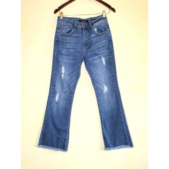 Risen Bootcut Women Distressed Blue Jeans RDP1451 Size 7 Waist 28 frayed edge - Picture 1 of 9